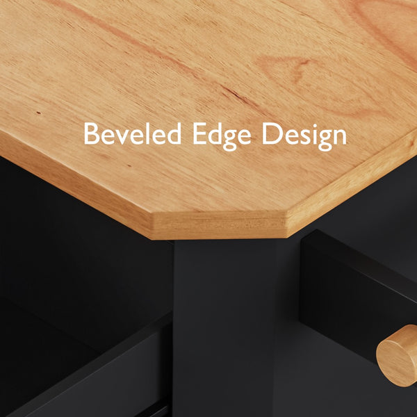 English Elm K&k Farmhouse Rolling Kitchen Island with Six Drawers Power Outlet and Drop Leaf Black N707S266184B
