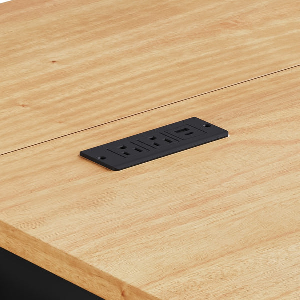English Elm K&k Farmhouse Rolling Kitchen Island with Six Drawers Power Outlet and Drop Leaf Black N707S266184B