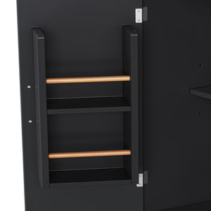English Elm K&k Farmhouse Rolling Kitchen Island with Six Drawers Power Outlet and Drop Leaf Black N707S266184B