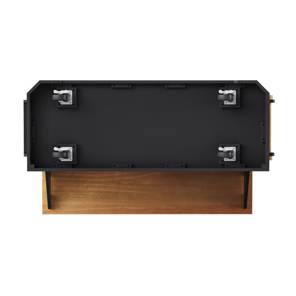 English Elm K&k Farmhouse Rolling Kitchen Island with Six Drawers Power Outlet and Drop Leaf Black N707S266184B