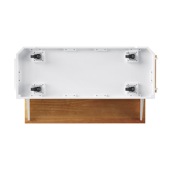 English Elm K&k Farmhouse Rolling Kitchen Island with Six Drawers Power Outlet and Drop Leaf White N707S266184W