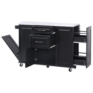 English Elm K&k Rolling Kitchen Island Faux Marble Top Tilt Trash Cabinet Pull Out Organizer Black N707S299008B