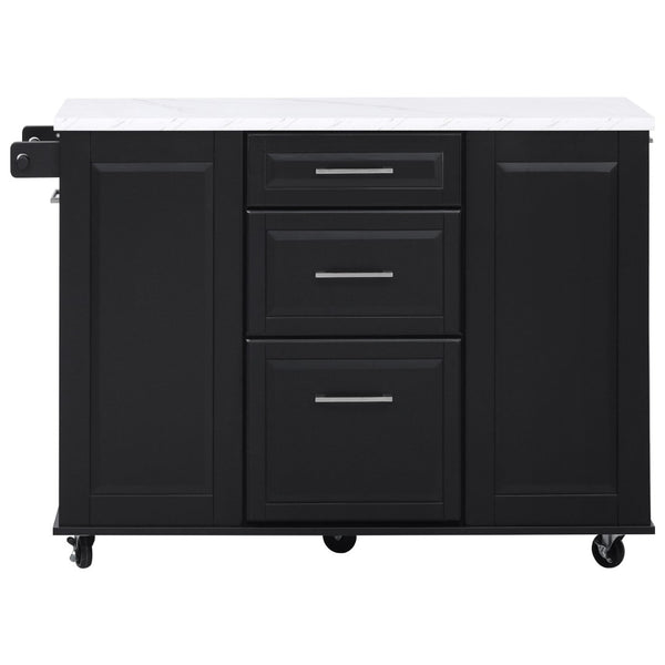 English Elm K&k Rolling Kitchen Island Faux Marble Top Tilt Trash Cabinet Pull Out Organizer Black N707S299008B
