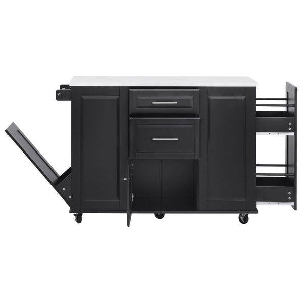 English Elm K&k Rolling Kitchen Island Faux Marble Top Tilt Trash Cabinet Pull Out Organizer Black N707S299008B