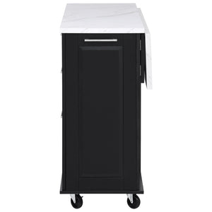 English Elm K&k Rolling Kitchen Island Faux Marble Top Tilt Trash Cabinet Pull Out Organizer Black N707S299008B
