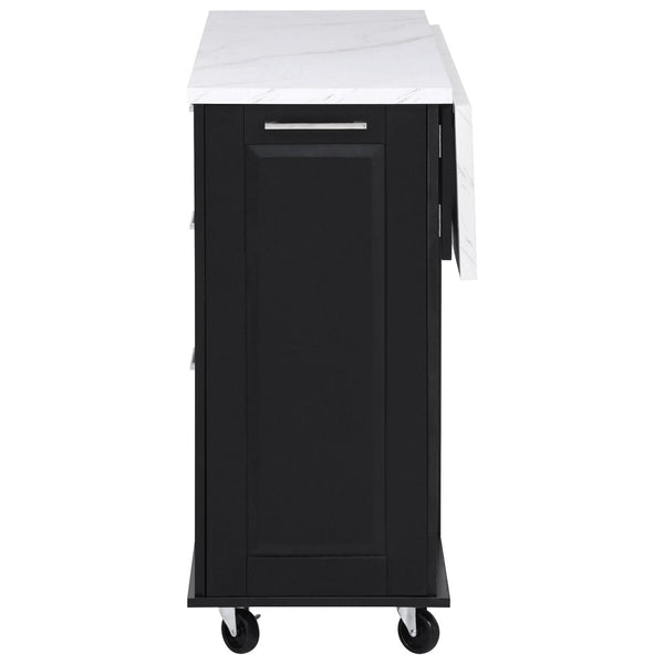 English Elm K&k Rolling Kitchen Island Faux Marble Top Tilt Trash Cabinet Pull Out Organizer Black N707S299008B
