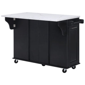 English Elm K&k Rolling Kitchen Island Faux Marble Top Tilt Trash Cabinet Pull Out Organizer Black N707S299008B