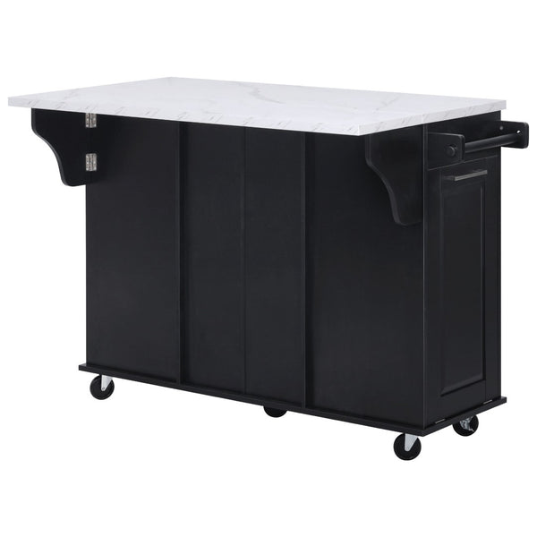 English Elm K&k Rolling Kitchen Island Faux Marble Top Tilt Trash Cabinet Pull Out Organizer Black N707S299008B