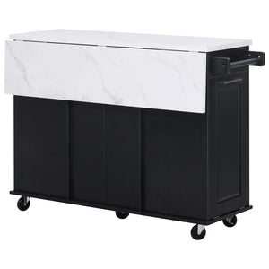 English Elm K&k Rolling Kitchen Island Faux Marble Top Tilt Trash Cabinet Pull Out Organizer Black N707S299008B