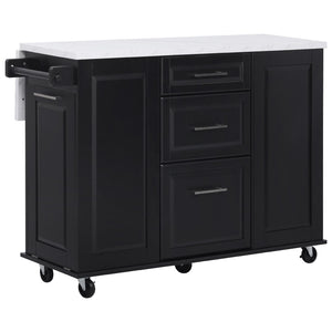 English Elm K&k Rolling Kitchen Island Faux Marble Top Tilt Trash Cabinet Pull Out Organizer Black N707S299008B