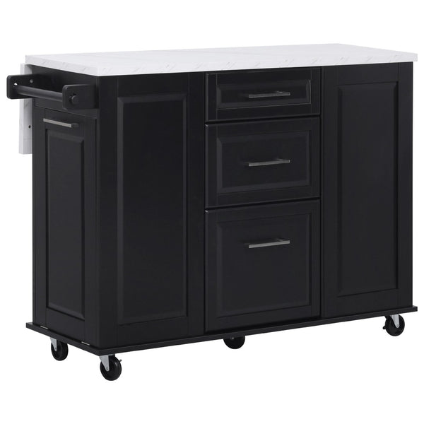 English Elm K&k Rolling Kitchen Island Faux Marble Top Tilt Trash Cabinet Pull Out Organizer Black N707S299008B
