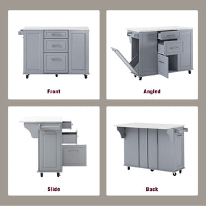 English Elm K&k Rolling Kitchen Island Faux Marble Top Tilt Trash Cabinet Pull Out Organizer Grey Blue N707S299008G
