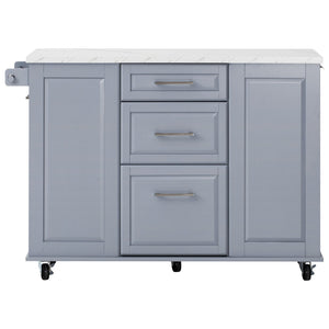 English Elm K&k Rolling Kitchen Island Faux Marble Top Tilt Trash Cabinet Pull Out Organizer Grey Blue N707S299008G