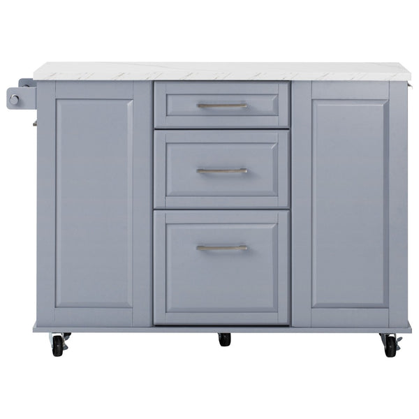 English Elm K&k Rolling Kitchen Island Faux Marble Top Tilt Trash Cabinet Pull Out Organizer Grey Blue N707S299008G
