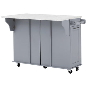 English Elm K&k Rolling Kitchen Island Faux Marble Top Tilt Trash Cabinet Pull Out Organizer Grey Blue N707S299008G