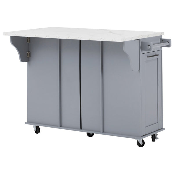 English Elm K&k Rolling Kitchen Island Faux Marble Top Tilt Trash Cabinet Pull Out Organizer Grey Blue N707S299008G