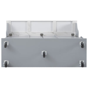 English Elm K&k Rolling Kitchen Island Faux Marble Top Tilt Trash Cabinet Pull Out Organizer Grey Blue N707S299008G