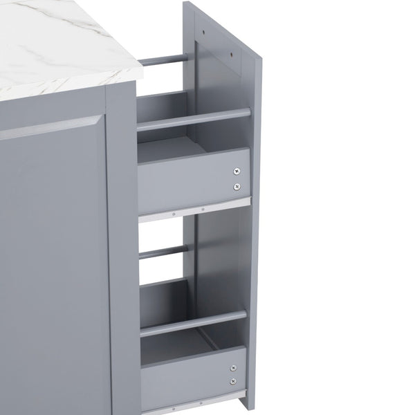English Elm K&k Rolling Kitchen Island Faux Marble Top Tilt Trash Cabinet Pull Out Organizer Grey Blue N707S299008G