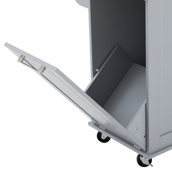 English Elm K&k Rolling Kitchen Island Faux Marble Top Tilt Trash Cabinet Pull Out Organizer Grey Blue N707S299008G