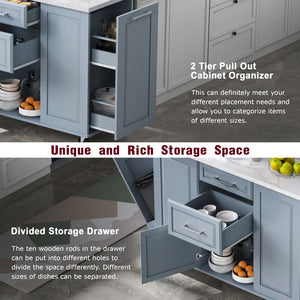 English Elm K&k Rolling Kitchen Island Faux Marble Top Tilt Trash Cabinet Pull Out Organizer Grey Blue N707S299008G