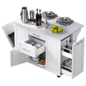 English Elm K&k Rolling Kitchen Island Faux Marble Top Tilt Trash Cabinet Pull Out Organizer White N707S299008W