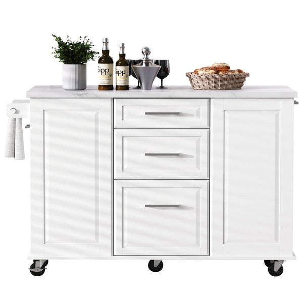 English Elm K&k Rolling Kitchen Island Faux Marble Top Tilt Trash Cabinet Pull Out Organizer White N707S299008W