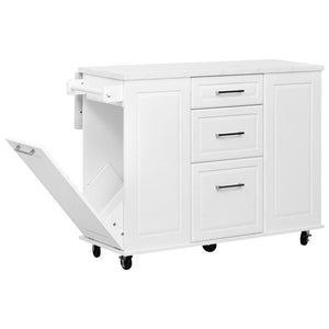 English Elm K&k Rolling Kitchen Island Faux Marble Top Tilt Trash Cabinet Pull Out Organizer White N707S299008W