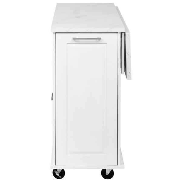 English Elm K&k Rolling Kitchen Island Faux Marble Top Tilt Trash Cabinet Pull Out Organizer White N707S299008W