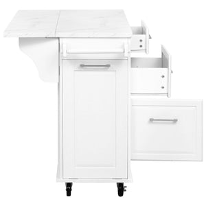 English Elm K&k Rolling Kitchen Island Faux Marble Top Tilt Trash Cabinet Pull Out Organizer White N707S299008W