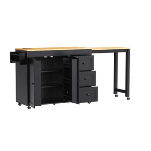 English Elm K&k Rolling Kitchen Island with Extendable Dining Table Power Outlets and Storage Black N707S303401B