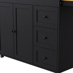 English Elm K&k Rolling Kitchen Island with Extendable Dining Table Power Outlets and Storage Black N707S303401B