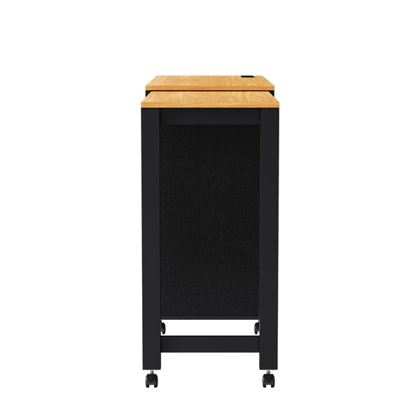 English Elm K&k Rolling Kitchen Island with Extendable Dining Table Power Outlets and Storage Black N707S303401B