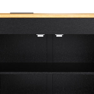 English Elm K&k Rolling Kitchen Island with Extendable Dining Table Power Outlets and Storage Black N707S303401B