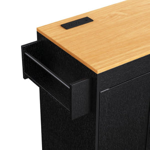 English Elm K&k Rolling Kitchen Island with Extendable Dining Table Power Outlets and Storage Black N707S303401B