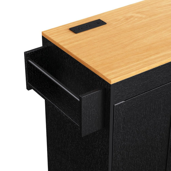 English Elm K&k Rolling Kitchen Island with Extendable Dining Table Power Outlets and Storage Black N707S303401B