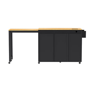 English Elm K&k Rolling Kitchen Island with Extendable Dining Table Power Outlets and Storage Black N707S303401B
