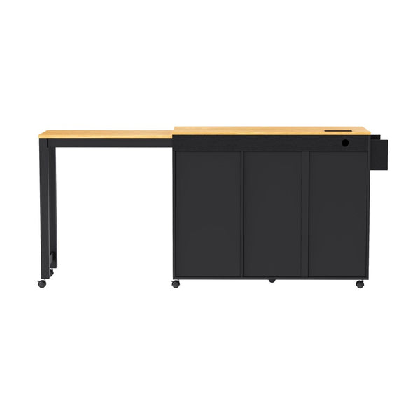 English Elm K&k Rolling Kitchen Island with Extendable Dining Table Power Outlets and Storage Black N707S303401B