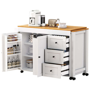 English Elm K&k Rolling Kitchen Island with Extendable Dining Table Power Outlets and Storage White N707S303401W