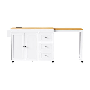 English Elm K&k Rolling Kitchen Island with Extendable Dining Table Power Outlets and Storage White N707S303401W
