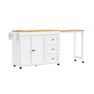 English Elm K&k Rolling Kitchen Island with Extendable Dining Table Power Outlets and Storage White N707S303401W