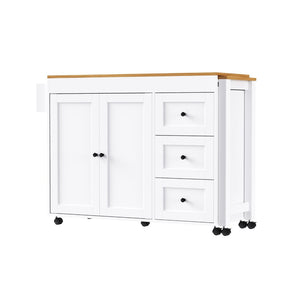 English Elm K&k Rolling Kitchen Island with Extendable Dining Table Power Outlets and Storage White N707S303401W