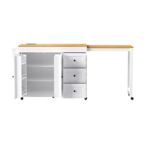 English Elm K&k Rolling Kitchen Island with Extendable Dining Table Power Outlets and Storage White N707S303401W