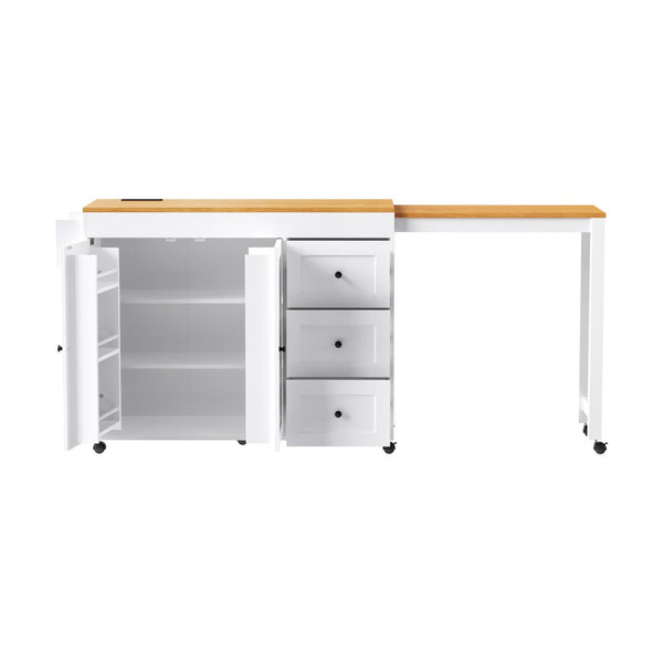 English Elm K&k Rolling Kitchen Island with Extendable Dining Table Power Outlets and Storage White N707S303401W
