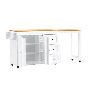 English Elm K&k Rolling Kitchen Island with Extendable Dining Table Power Outlets and Storage White N707S303401W