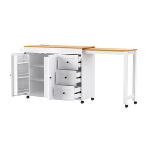 English Elm K&k Rolling Kitchen Island with Extendable Dining Table Power Outlets and Storage White N707S303401W