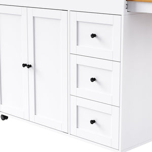 English Elm K&k Rolling Kitchen Island with Extendable Dining Table Power Outlets and Storage White N707S303401W