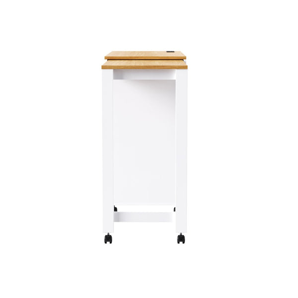 English Elm K&k Rolling Kitchen Island with Extendable Dining Table Power Outlets and Storage White N707S303401W