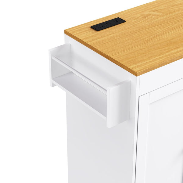 English Elm K&k Rolling Kitchen Island with Extendable Dining Table Power Outlets and Storage White N707S303401W