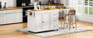 English Elm K&k Rolling Kitchen Island with Extendable Dining Table Power Outlets and Storage White N707S303401W