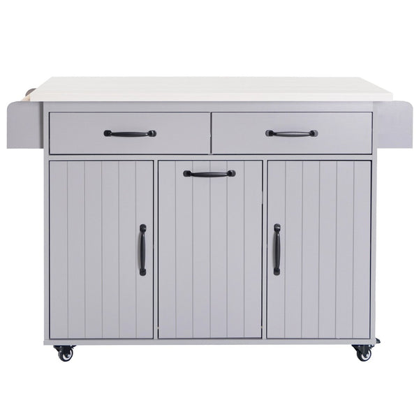 English Elm K&k Rolling Kitchen Island with Drop Leaf Trash Cabinet Spice Rack and Drawer Storage Grey N707S326381G